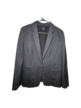 Ann Taylor Gray Textured Tweed Knit Blazer Jacket Size 14